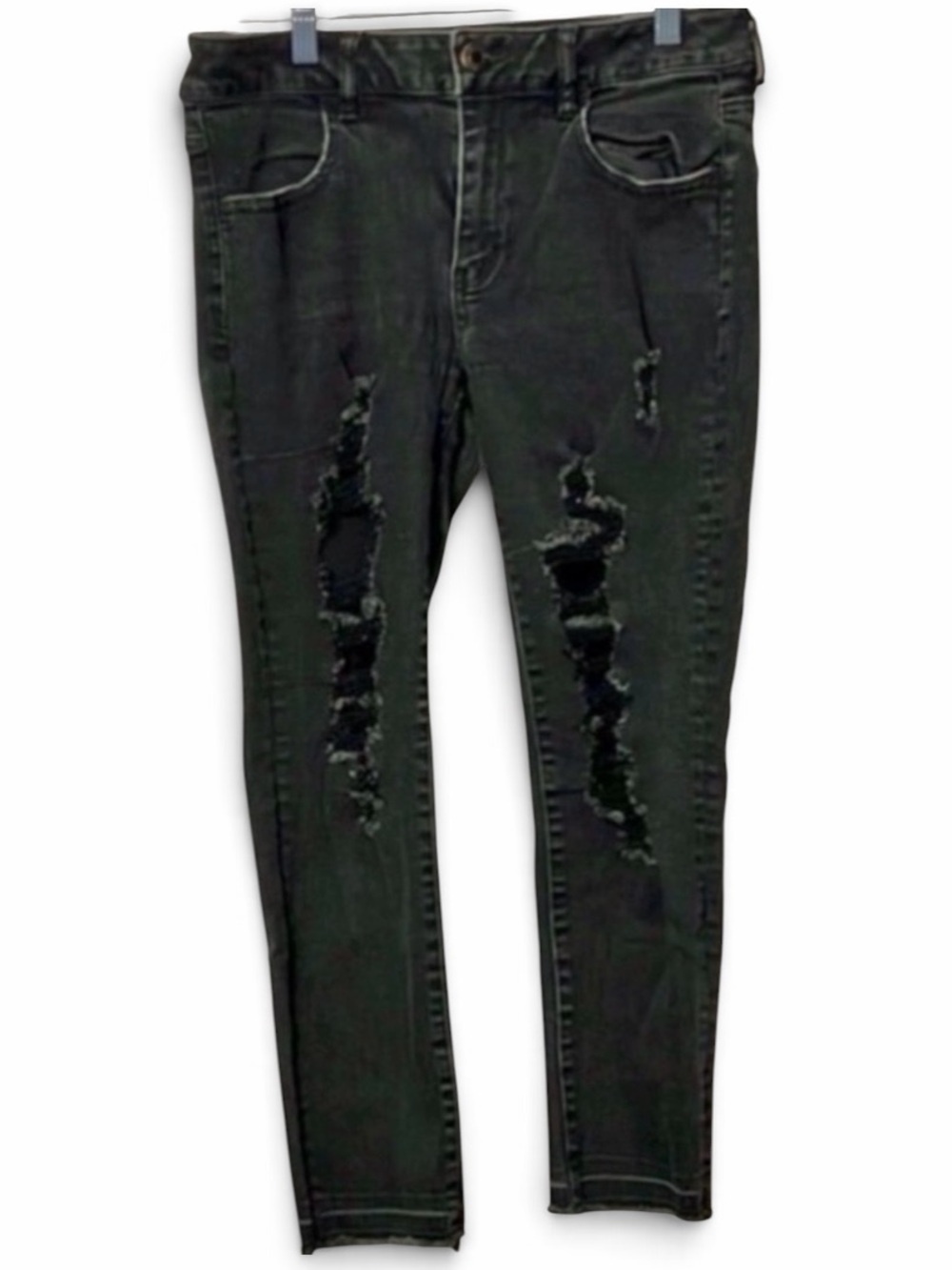 American Eagle Outfitters Women's Black Distressed Crop Jegging Size 10